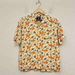 MASSIVE Daisy Shirt Orange Cream Floral Button Up Short Sleeve Hawaiian